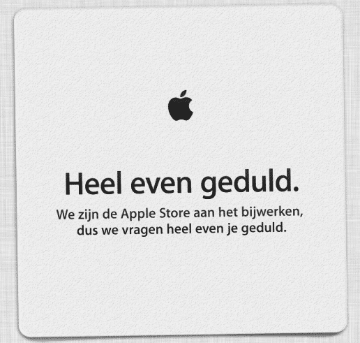 Bitte etwas Geduld: Wartetafel im Apple Online Store, hier auf Niederländisch.