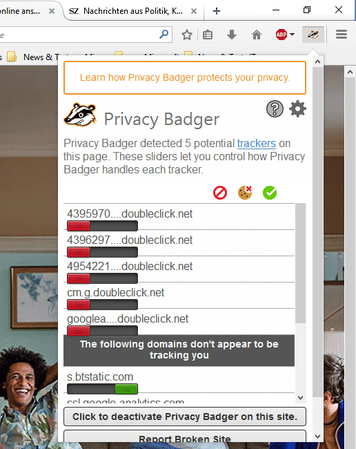 Der Privacy Badger der EFF will Website-übergreifende Werbung blockieren.