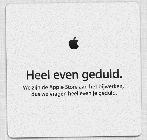 Bitte etwas Geduld: Wartetafel im Apple Online Store, hier auf Niederländisch.