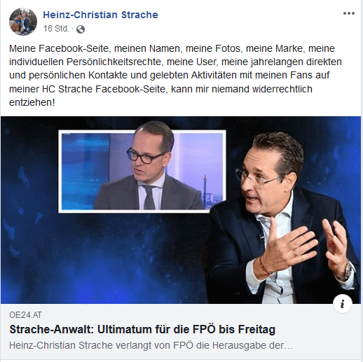 Strache versus FPÖ: Streit um die Facebook-Seite nimmt Fahrt auf