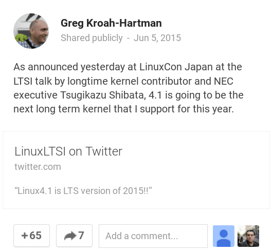 Greg Kroah-Hartman macht Linux 4.1 zu einem Longterm-Kernel.