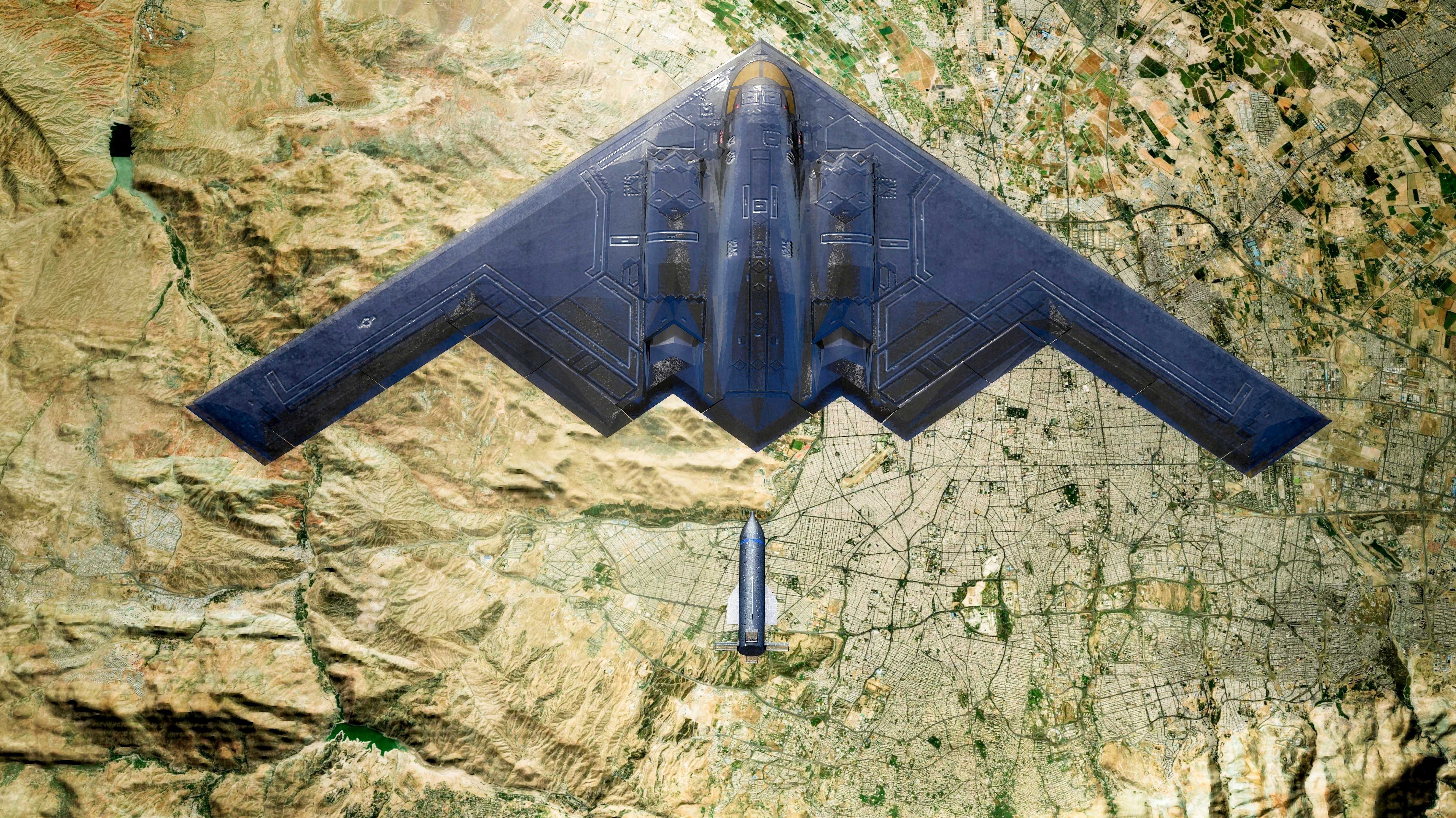 Ein B2-Bomber im Einsatz (künstlerischer Darstellung)