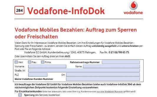 Vodafone bietet wie die Telekom und O2 die Möglichkeit, das WAP-Billing für Drittanbieter komplett zu blocken.