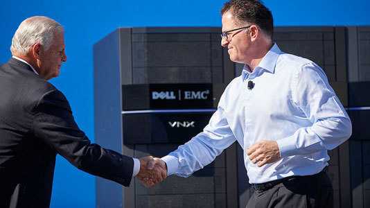 EMC-CEO Joseph Tucci (l.) und Michael Dell 