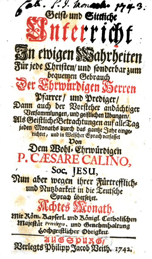 Titelseite eines Buchs von 1742