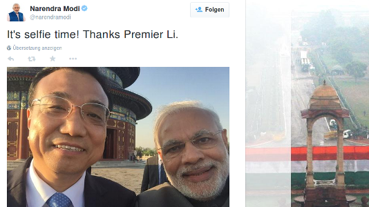 Selfie-Diplomatiie: Premierminister lachen in Kamera