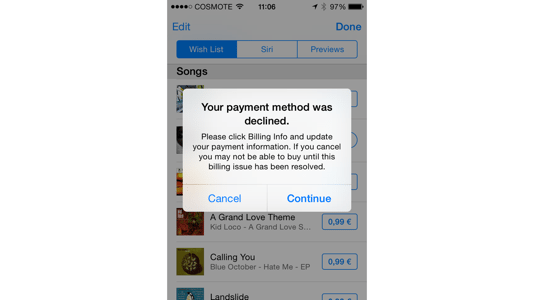 iTunes-Store: Bezahlung fehlgeschlagen