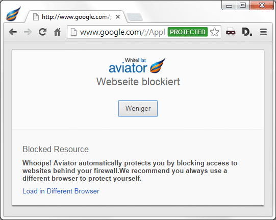 Die Seite, die den Aviator vom Himmel holt, wird von dem Browser mittlerweile geblockt.