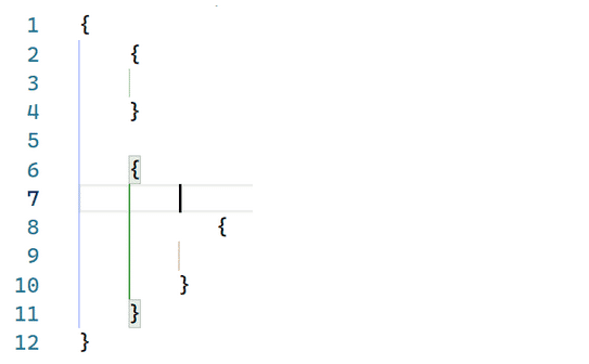 Visual Studio Code 1.61 verbindet Klammernpaare optisch durch Einfärbung und Linien.
