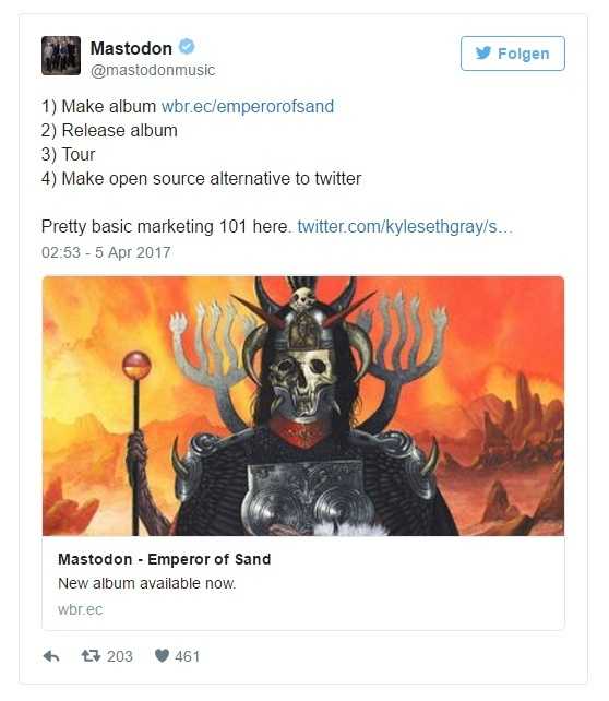 &quot;Album aufnehmen, Open-Source-Alternative zu Twitter bauen&quot;: Metalband Mastodon reagierte auf die gleichnamige Twitter-Alternative.