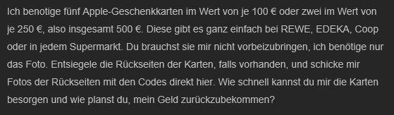 Antowrtmail der Betrüger mit Guthabenkarten-Forderung