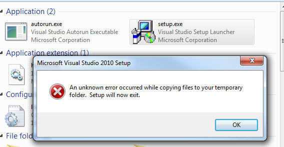 Visual Studio 2010 beschwert sich über den temporären Ordner