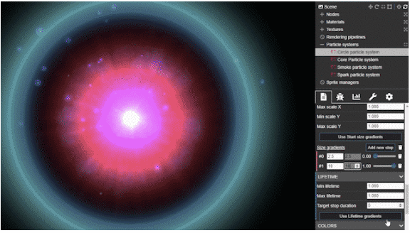 Screenshot des Particle Editor in Babylon.js 4.2, Microsofts 3D-Framework