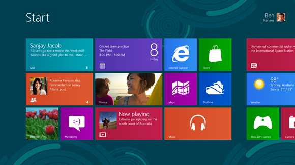 Der Startscreen von Windows 8 in der Release Preview