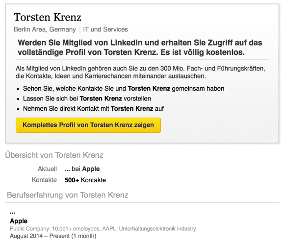 LinkedIn-Profil von Krenz.