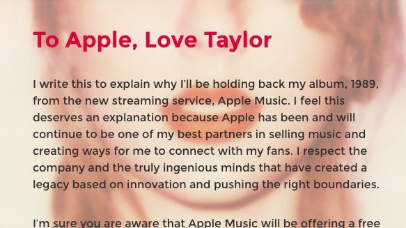 Brief Taylor Swift an Apple Music