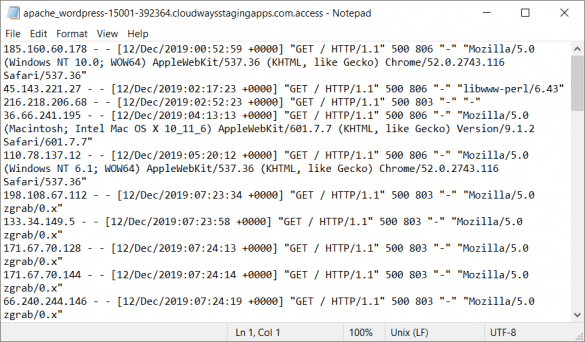 Ausufernde Webserver-Logs sind keine gute Idee, da auch IP-Adressen zu den personenbezogenen Daten gehören und daher einer Löschpflicht unterliegen (Abb. 2). Cloudways