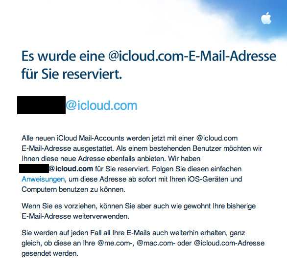 iCloud-Mail-Adresse reserviert