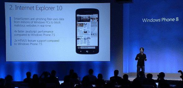 Microsoft-Manager Joe Belfiore betonte bei der Vorstellung von Windows Phone 8 die HTML5-Fähigkeiten des mobilen Internet Explorer 10.