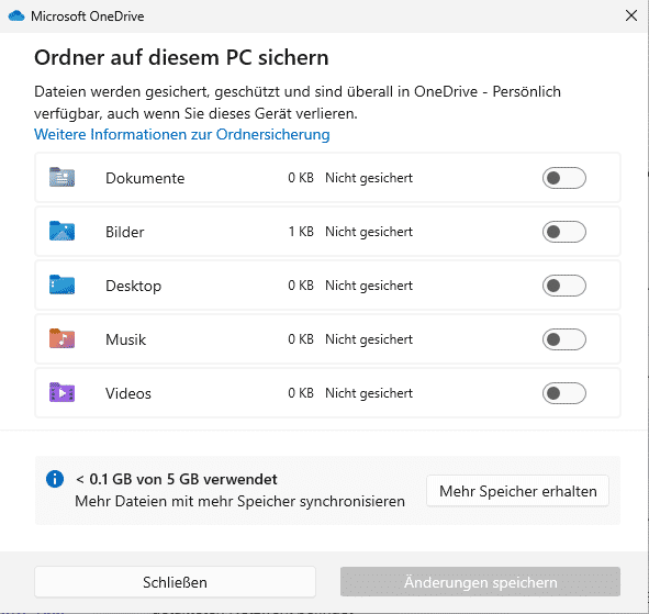 Die automatische Ordnersynchronisation bleibt deaktivert.