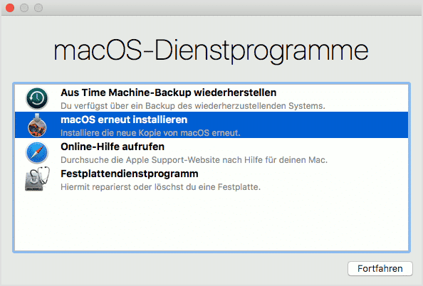 Aus dem macOS-Wiederherstellungsmodus lässt sich das Betriebssystem neu installieren – per Tastenkombination auch eine ältere Version.