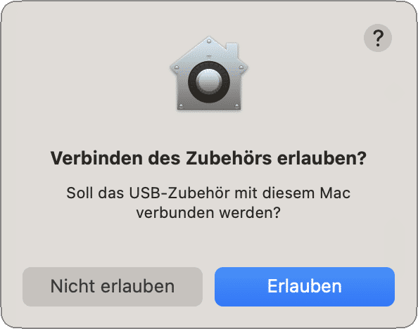 macOS Ventura holt die Erlaubnis ein, bevor Thunderbolt- und USB-Geräte mit dem Mac kommunizieren dürfen., 