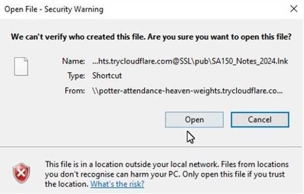 Wegen der Voldemort-Malware angezeigte Sicherheitswarnung. ​