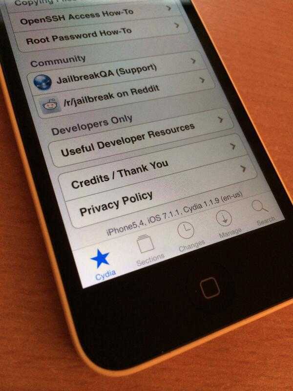 Jailbreak unter iOS 7.1.1 auf einem iPhone 5c.