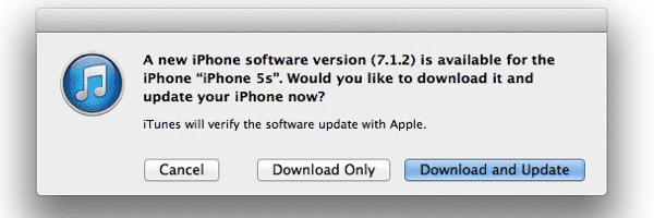 iOS 7.1.2 – hier der Hinweis in iTunes.