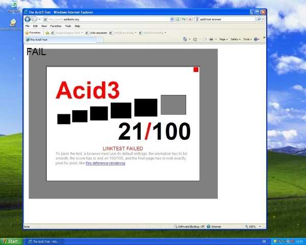 IE8 mit Acid3-Test