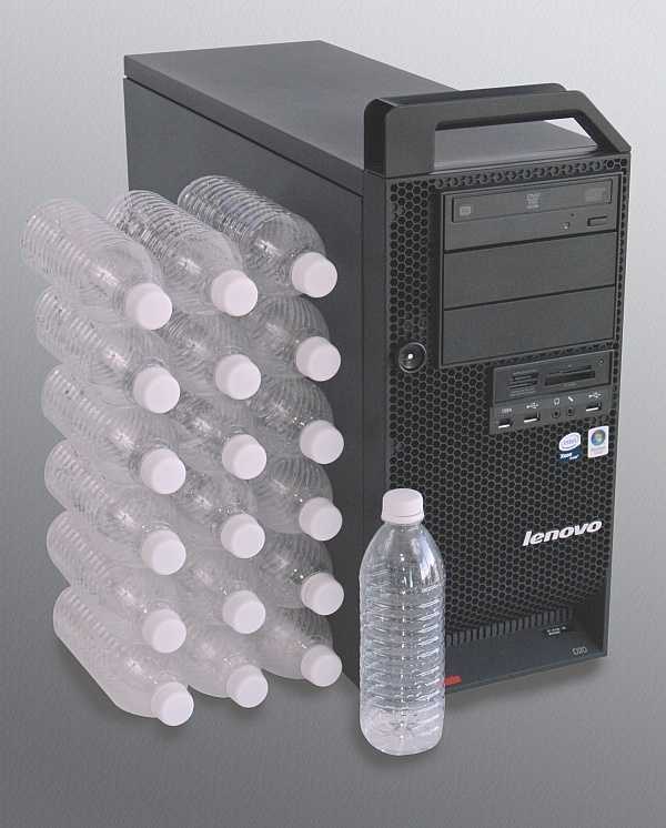 Lenovo ThinkStation D20: Enthält soviel Recycling-Kunststoff wie 19 Plastikflaschen liefern.