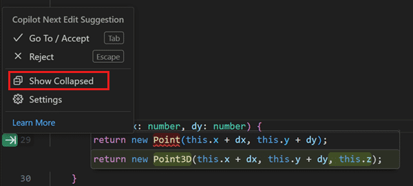 VS Code 1.98: Activate Collapsed Mode for Next Edit Suggestions