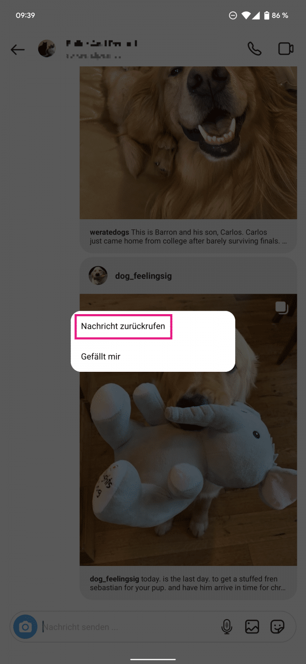 Beim instagram chat empfänger löschen Telegram: Nachrichten