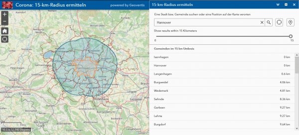 corona hotspots 15 kilometer radius berechnen
