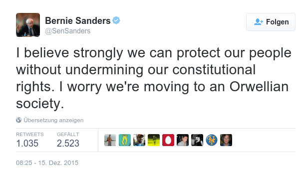 Senator Bernie Sanders warnt vor den Gefahren von zu viel Überwachung.