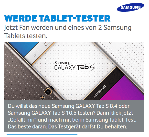 Samsungs Werbung für die Tab-Tester-Aktion.