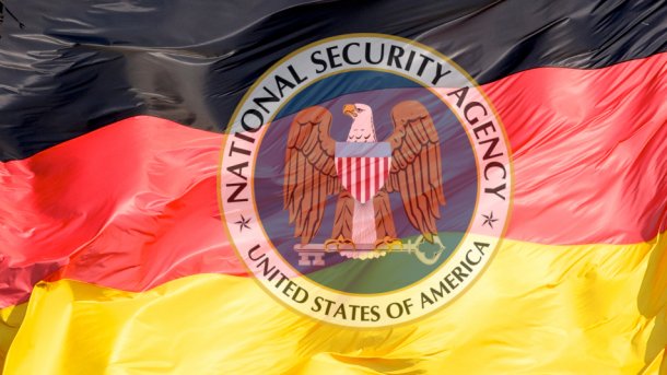 Deutsche Flagge und NSA Logo