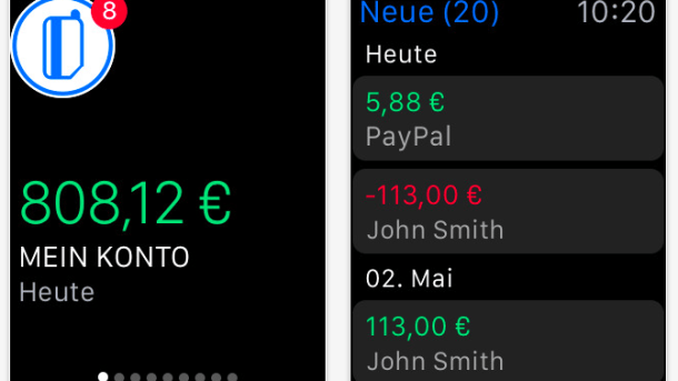 OutBank zeigt Kontostand auf der Apple Watch