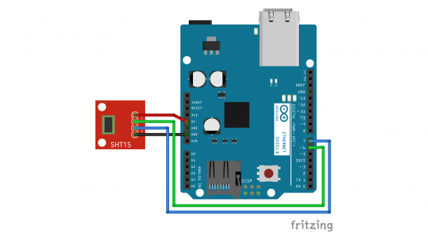 Fritzing-Zeichnung: Arduino und SHT15-Sensor.