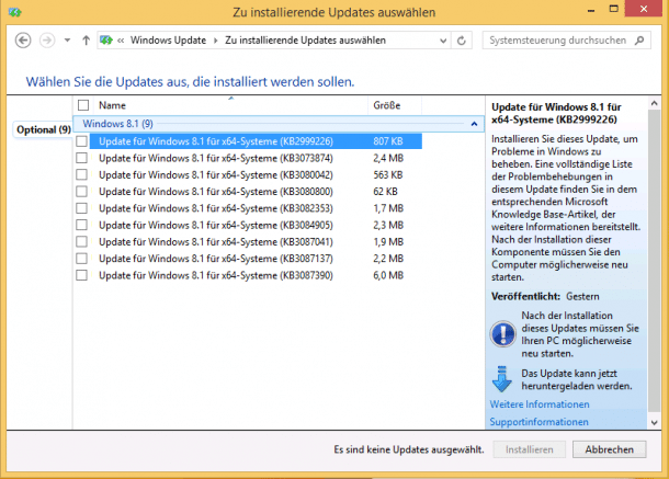 Die optionalen Windows-Updates im September