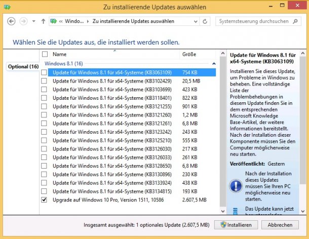Die optionalen Windows-Updates im Februar