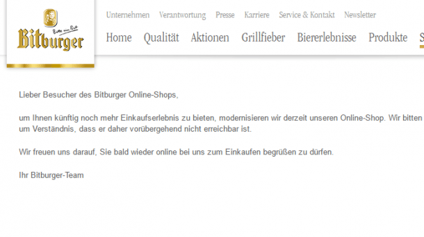 Online-Shop der Brauerei Bitburger gehackt