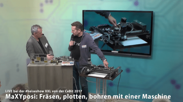 Bild der CeBIT heisehowXXL 2017 mit Carsten Meyer zu Fräsen und Lasercuttern