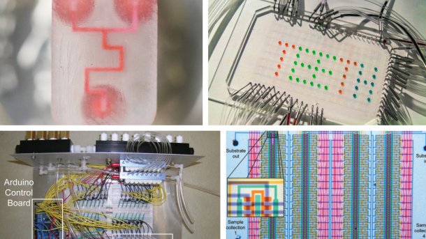 Metafluidics.org, a new MIT open-source website, supplies blueprints for microfluidic parts. Pictured are a few photographs from the website