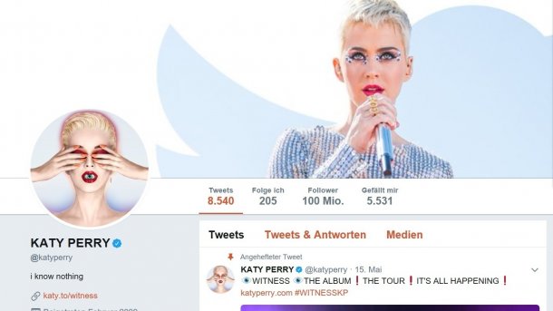 Twitter-Rekord: Katy Perry hat 100 Millionen Follower