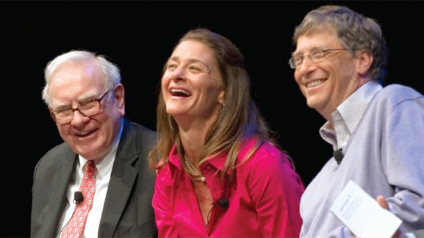 (v.l.n.r.) Warren Buffett, Melinda Gates, Bill Gates