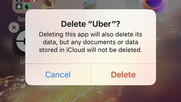 Bestätigungsdialog "Delete Uber?"