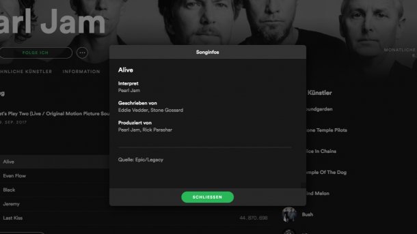Spotify beglückt Musik-Nerds mit Song-Details
