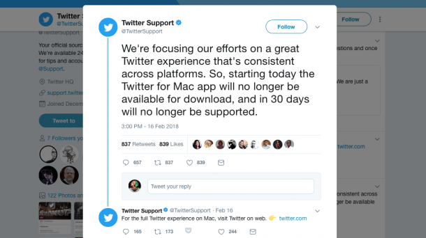 Twitter: ab sofort keine Mac-App mehr