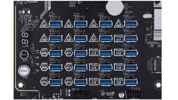 Mining-Mainboard für 20 GPUs: Asus H370 Mining Master mit 20 PCIe-zu-USB-Ports